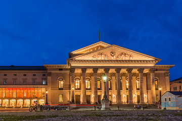 Fototapeta premium Munich, Germany June 09, 2018: The historic national theater in Munich, Germany, at night 