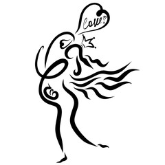 Happy pregnant winged princess with a balloon in the shape of a heart