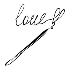 The word LOVE and heart, written by the pen