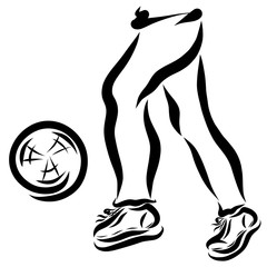 A young athlete running after a flying ball, legs