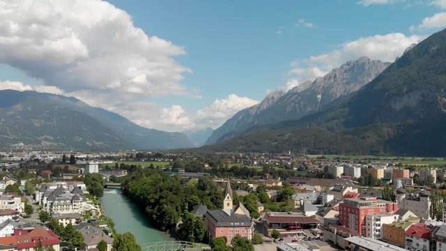 Lienz, Austria. Aerial view of city and river