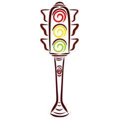 Colorful traffic light with a call button on the post