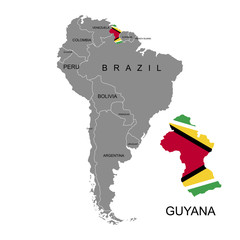 Territory of Guyana on South America continent. White background. Vector illustration