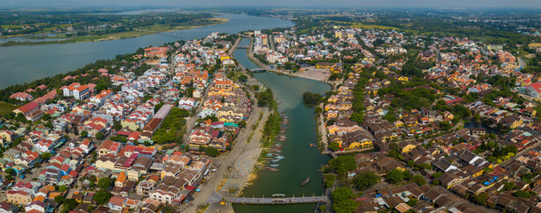 Hoi An, Vietnam : Panorama Aerial view of Hoi An ancient town, UNESCO world heritage, at Quang Nam province. Vietnam. Hoi An is one of the most popular destinations in Vietnam