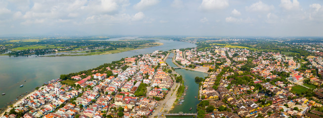 Hoi An, Vietnam : Panorama Aerial view of Hoi An ancient town, UNESCO world heritage, at Quang Nam province. Vietnam. Hoi An is one of the most popular destinations in Vietnam