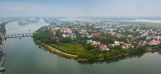 Hoi An, Vietnam : Panorama Aerial view of Hoi An ancient town, UNESCO world heritage, at Quang Nam province. Vietnam. Hoi An is one of the most popular destinations in Vietnam
