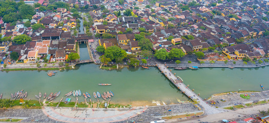 Hoi An, Vietnam : Panorama Aerial view of Hoi An ancient town, UNESCO world heritage, at Quang Nam province. Vietnam. Hoi An is one of the most popular destinations in Vietnam
