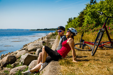Healthy lifestyle - people resting with bicycles
