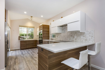 Contemporary kitchen design in a remodeled home.