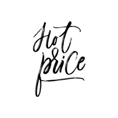 Hot price hand lettering. Dry brush trace. Artistic calligraphy on white background. Vector illustration. - 214234612