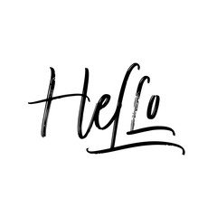 Hello hand lettering. Dry brush trace. Artistic calligraphy isolated on white background. Vector illustration. - 214234629