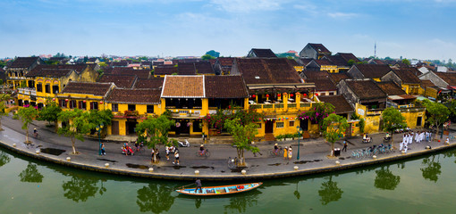  Hoi An, Vietnam : Panorama Aerial view of Hoi An ancient town, UNESCO world heritage, at Quang Nam province. Vietnam. Hoi An is one of the most popular destinations in Vietnam