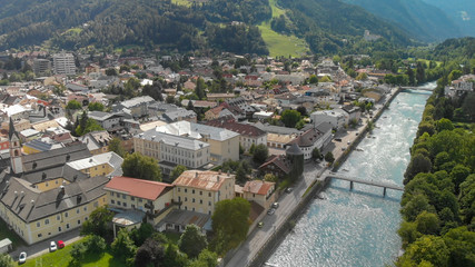 Lienz, Austria. Aerial view of beautiful alpin mountain town
