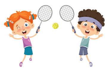 Vector Illustration Of Kid Playing Tennis