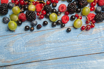 Various fresh summer berries. Top view. Berries mix fruit color food dessert
Berries.Antioxidants, detox diet, organic fruits.