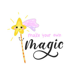 create your own magic inspirational card with doodles and lettering isolated on white background. Vector illustration