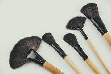 The make up brush set put on white background.the various professional cosmetics brushes for make up.