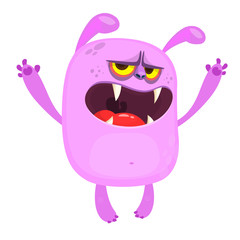 Angry cartoon pink monster. Vector cute monster mascot illustration for Halloween