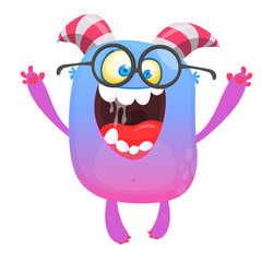 Happy cartoon monster wearing eyeglasses. Vector Halloween character