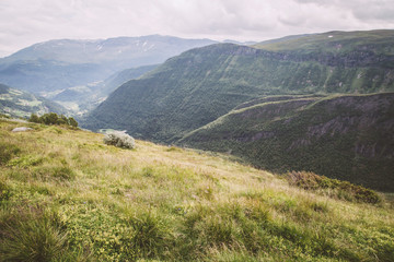 pastel colored mountainscape in summer in south norway