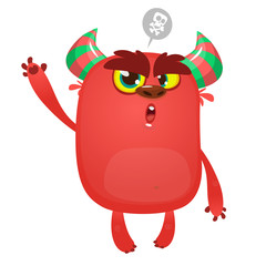 Scary surprised cartoon monster. Vector Halloween red monster. Big set of cartoon monsters