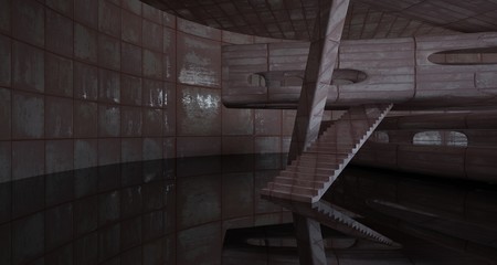 Fototapeta premium Empty smooth abstract room interior of sheets rusted metal . Architectural background. 3D illustration and rendering