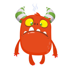 Cute grumpy cartoon monster. Vector illustration