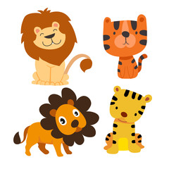 tiger and lion character vector design