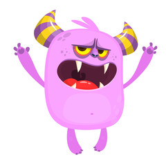 Angry cartoon pink monster. Vector cute monster mascot illustration for Halloween