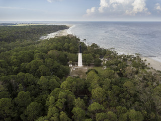 Fototapeta na wymiar Aerial view of hunting island lighthouse in South Carolina
