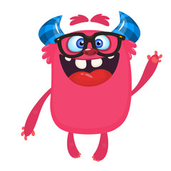 Cartoon monster wearing eyeglasses. Vector illustration for Halloween. Design for  party decoration, sticker print