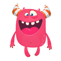 Happy cartoon monster. Laughting monster face emotion. Halloween vector illustration