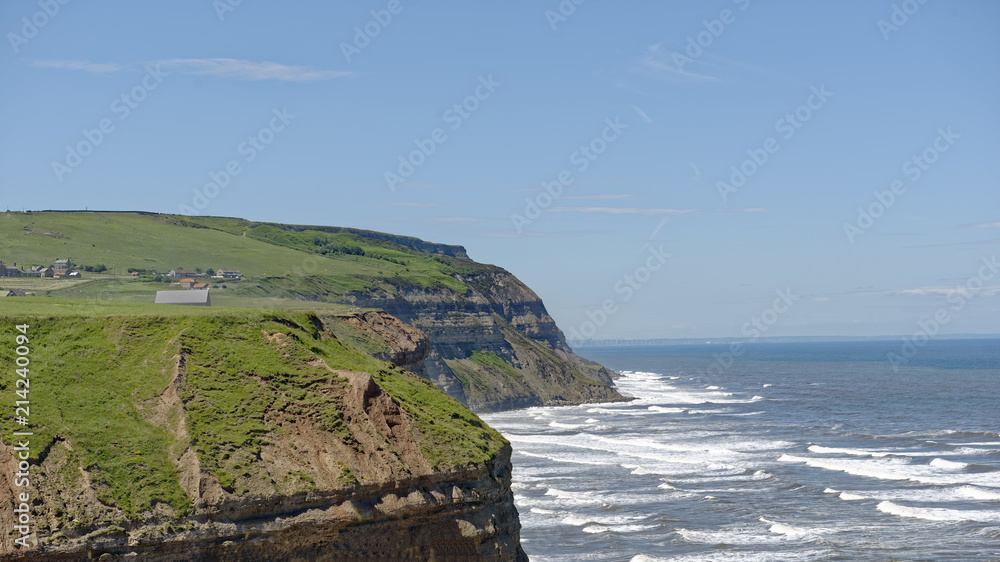 Wall mural North Sea vista from the cliffs (Cowbarn Nab) at Staithes in North Yorkshire, England