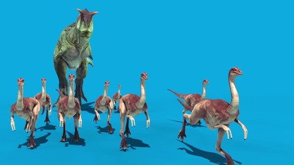 Jurassic World Carnotaurus Attack Gallimimus Blue Screen 3D Rendering Animation