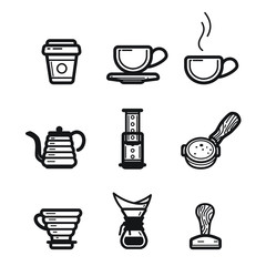 Vector Coffee set icons for restaurant, cafe