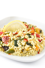 Couscous with vegetables isolated on white background