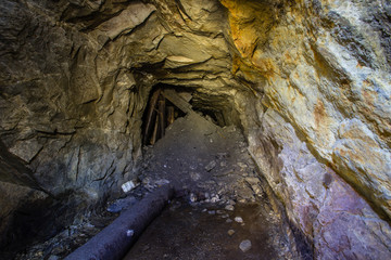 Underground abandoned ore mine shaft tunnel gallery