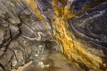 Underground abandoned ore mine shaft tunnel gallery