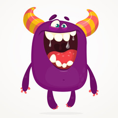 Angry cartoon monster. Halloween vector horned monster