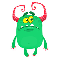 Cute grumpy cartoon monster. Vector illustration of monster upset sad emotion