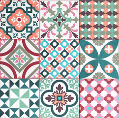 colorful, decorative tile pattern patchwork design - obrazy, fototapety, plakaty