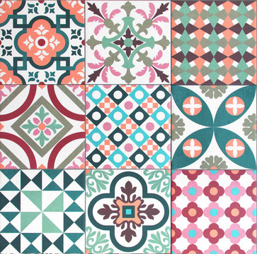 colorful, decorative tile pattern patchwork design