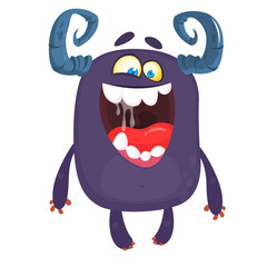 Funny cartoon monster. Vector Halloween black monster. Big set of cartoon monsters