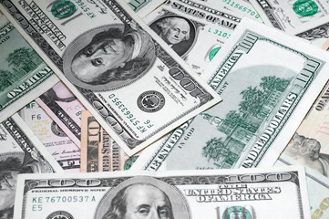 Dollars closeup. Benjamin Franklin's portrait on a  bill.Concept of money and earnings.