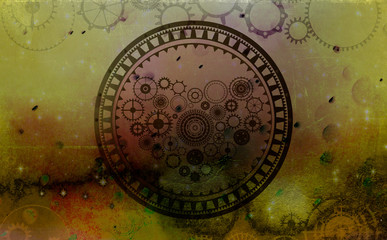 Steampunk vintage love heart with cogs and gears on paper canvas background