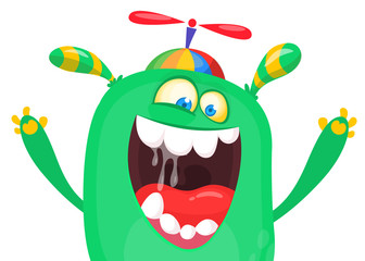 Screaming cartoon monster face. Halloween character design for print