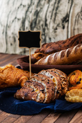 French bread with blackboard copy space