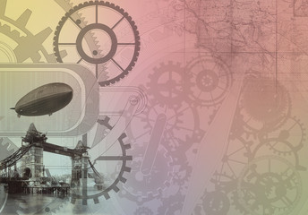 vintage steampunk old background, paper canvas frame, cogs, gears retro wallpaper