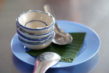 finished empty Thai coconut milk custard dessert, kanom tuay