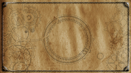 Steampunk vintage frame, banner background, menu, cogs, gears on grunge canvas paper